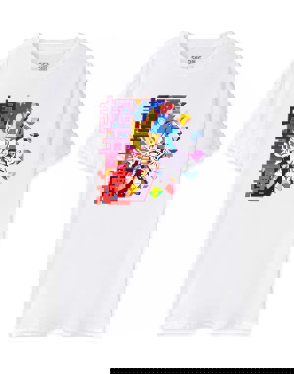 Sonic the Hedgehog Mens White Super Sonic Diamonds Short Sleeved T-Shirt