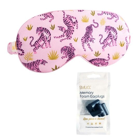 SMUG Satin Sleep Mask - Pink Tiger - Sleep Mask & Black Earplugs
