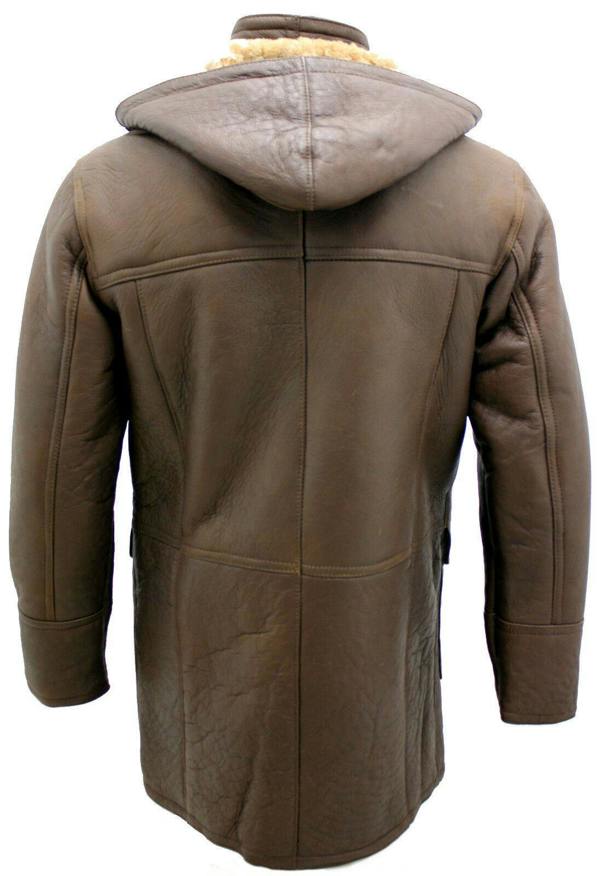 Infinity Leather Mens Sheepskin Leather Hooded Duffle Coat-Hanko