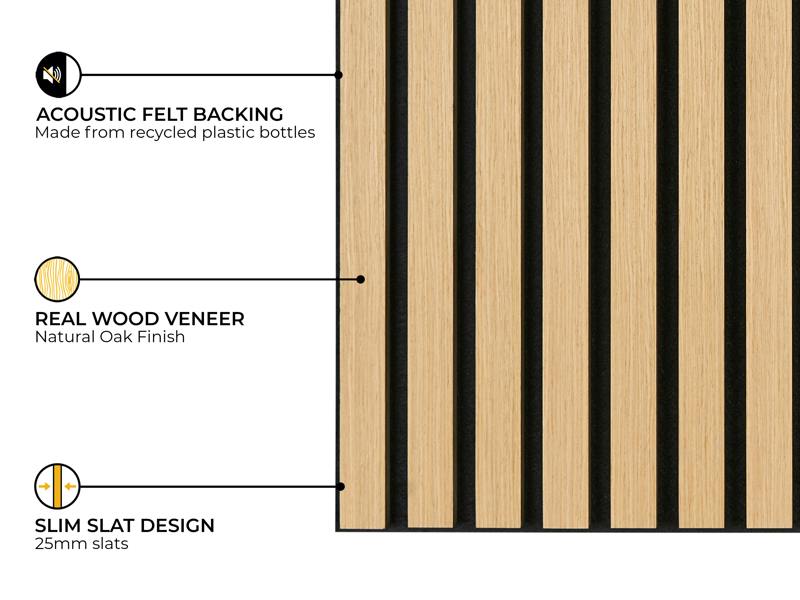 Fuse Acoustic Wooden Slatted Wall Panel in Natural Oak