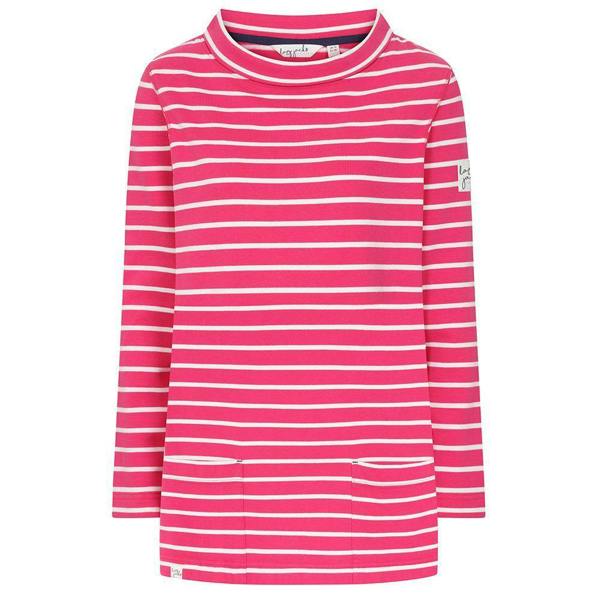 Lazy Jacks Womens/Ladies Striped Roll Neck Sweatshirt - Lipstick Pink - 