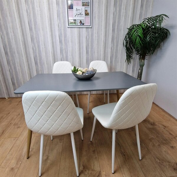 Kosy Koala Dining Table Set of 4 Wooden Grey Table with 4 White Gem Patterend Chairs