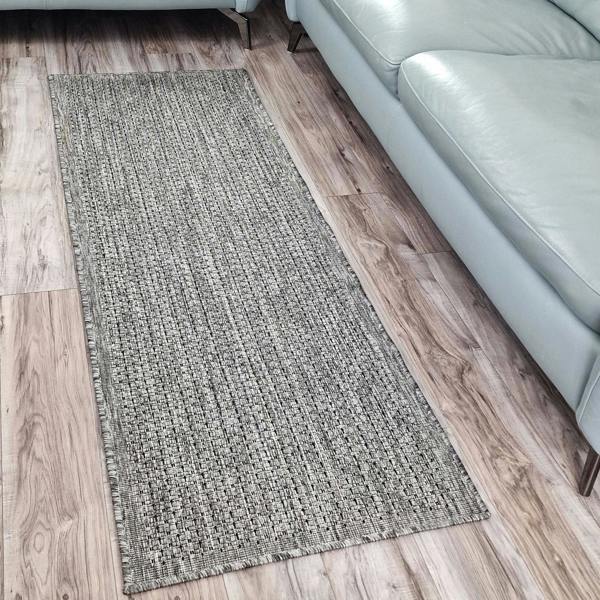 Non-Slip Dark Grey Kitchen Rug Plain Solid Design Flat Weave Sisal Look Mat and Runner