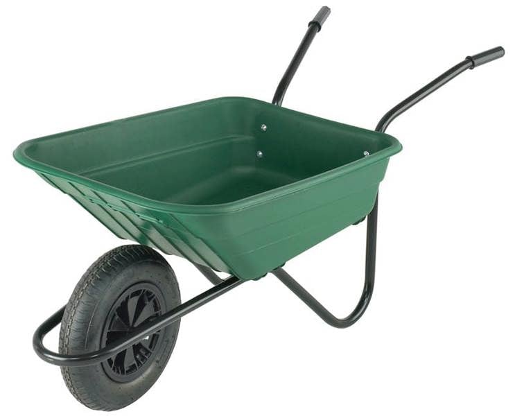 Walsall Bristol Shire Heavy-Duty Green Wheelbarrow With 120kg/90l Capacity, Strong Plastic Pan, Solid Wheel, Anti-Slip Twin Handles