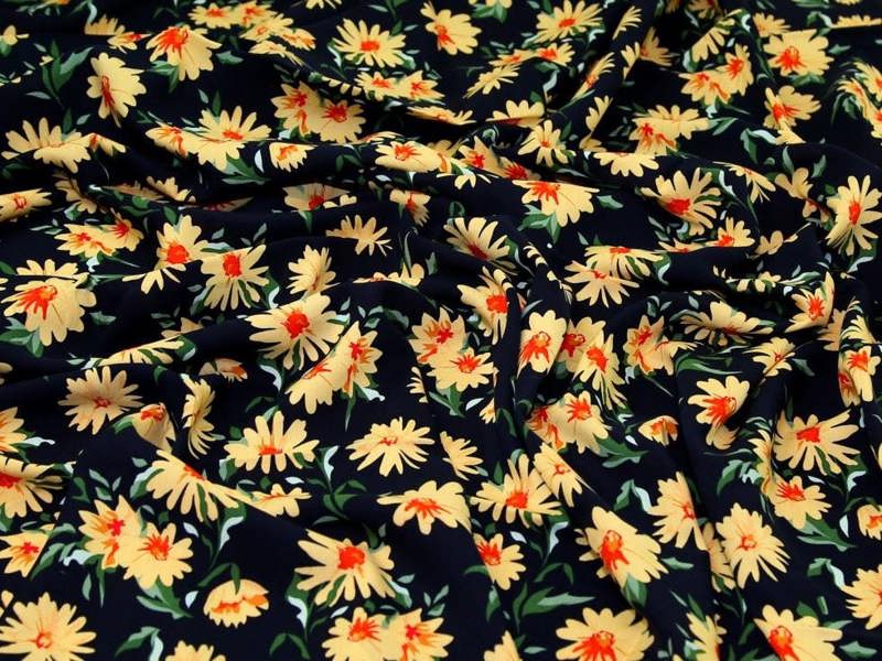 Minerva Core Range Deadstock Viscose Challis Fabric - Flowers Design Dressmaking Fabric, 140 cm / 56" Wide - per metre
