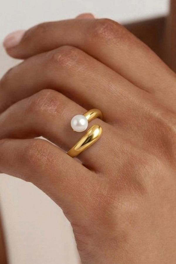 Serla Gold Plated Pearl Claw Ring