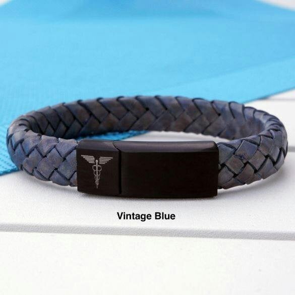 Christopher James of London Unisex Leather and Stainless Steel Medic Bracelet with Free Engraving