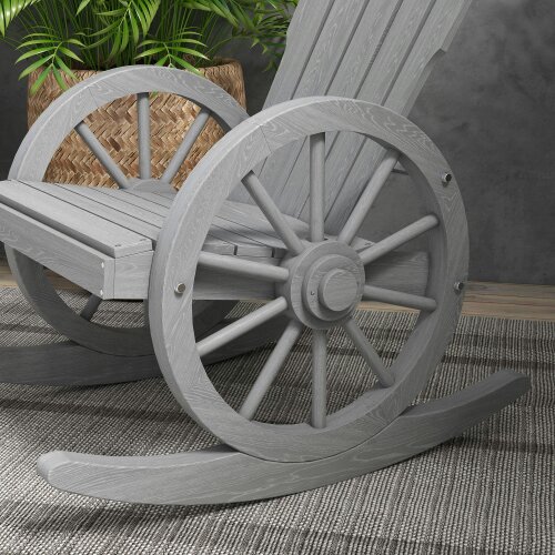 Wyld Haus Elna Wood Grey Adirondack Style Outdoor Rocking Armchair With Reclining Back