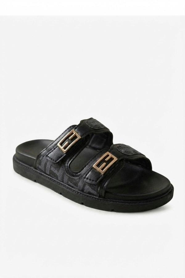 Willow Patterned Buckle Sandals - Khaki_wb