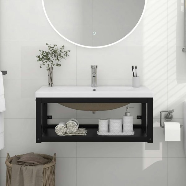 Berkfield Bathroom Washbasin Frame with Built-in Basin Black Iron