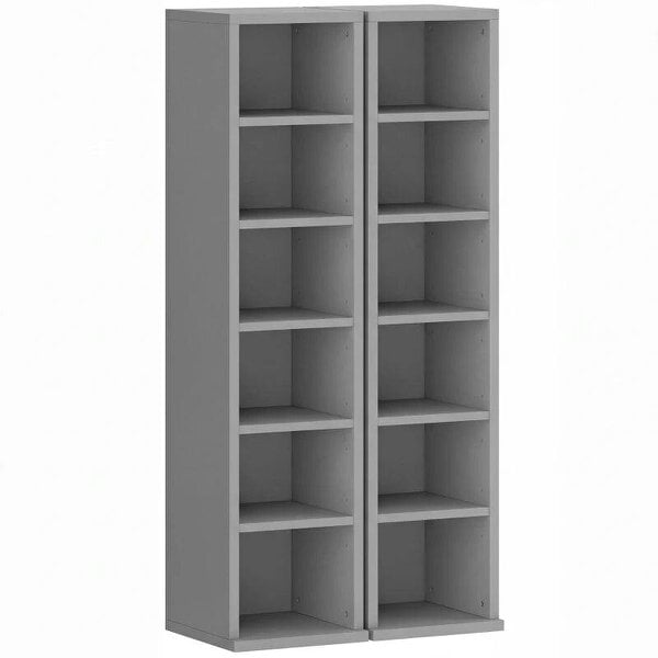 Bobobiy Set of 2 CD Media Display Shelf Unit Tower Rack with Adjustable Shelves, Light Grey