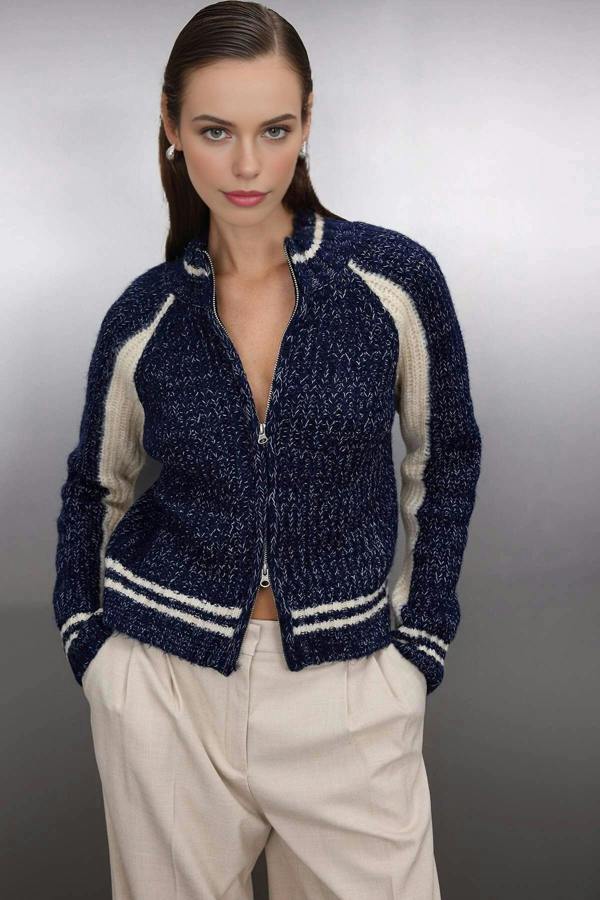 WOVCOR Soft Textured Knit Cardigan with Zipper Detail