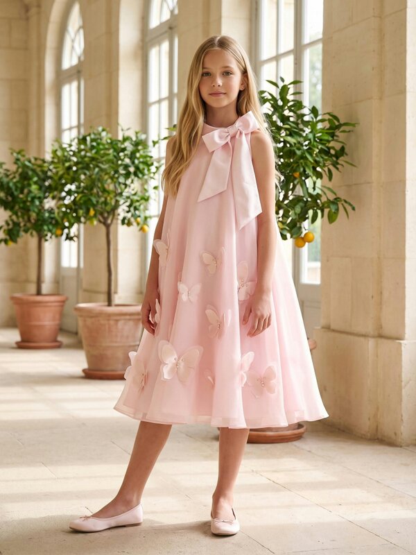 DRESS & Fleur Girls Sleeveless Chiffon Butterfly Dress in Pink