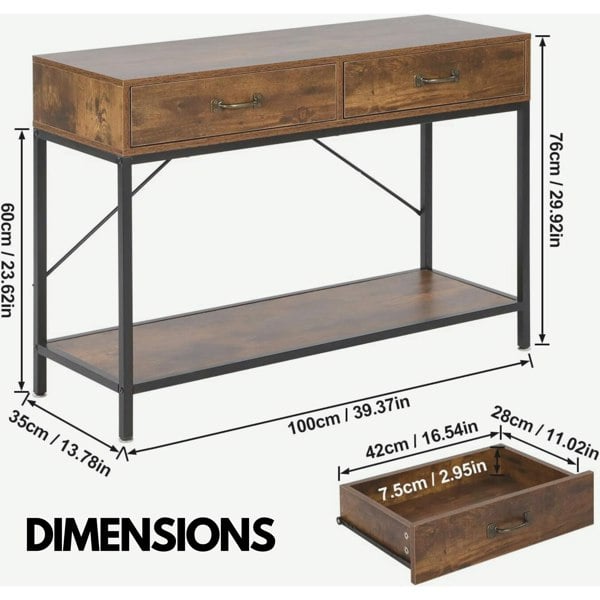 Rafaelo Mobilia Industrial Console Table With 2 Drawers