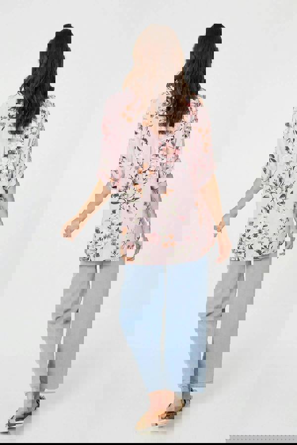 Pink | Sequin Trim V-Neck Relaxed Blouse