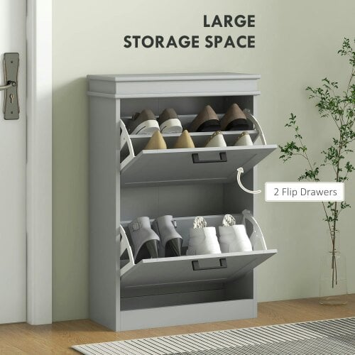 Wyld Haus Falifa Wooden Grey Minimal 2 Drawer Shoe Cabinet For 10 Pairs