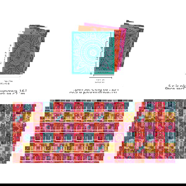 WT1509 - Colourful Mandala Tiles Wall Stickers - 15 cm x 15 cm - 24 pcs.