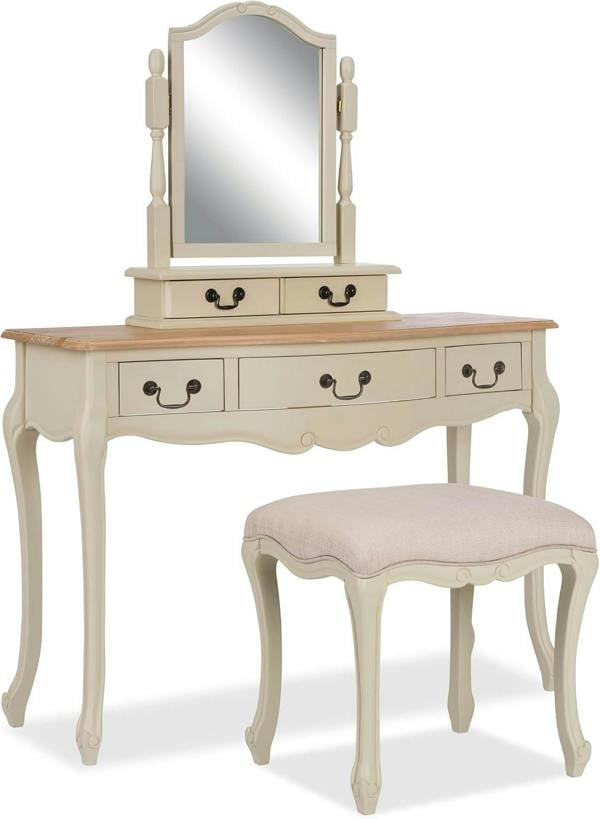 Statement Furniture Juliette Dressing Table Set with Trinket Mirror. French Table Mirror with Storage and Stool