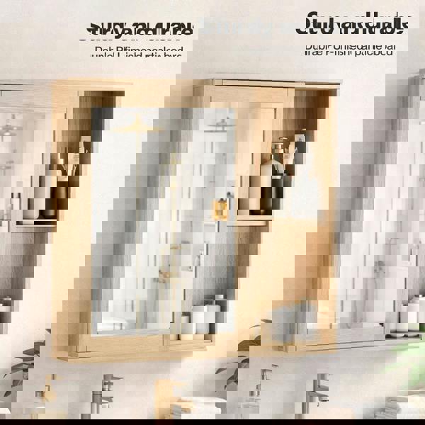 Levede Bathroom Mirror Cabinet Wall Mounted Cupboard with Storage Shelf Oak 56cm