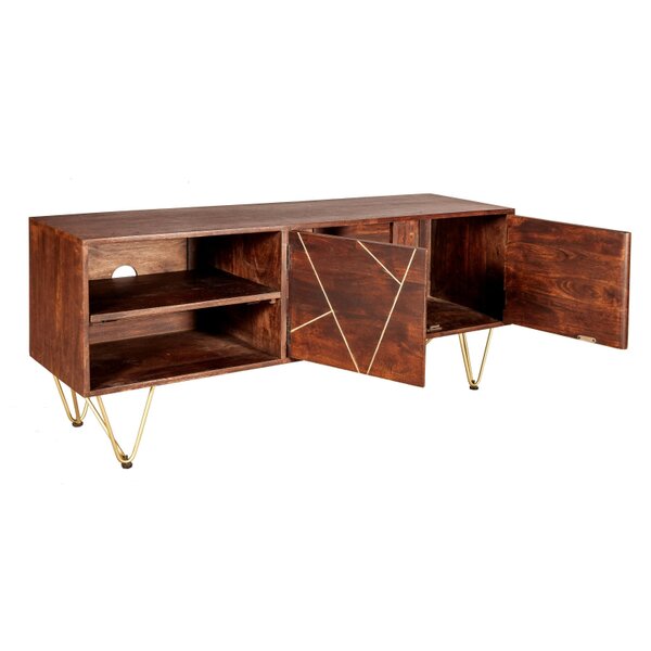 Wyld Haus Bandung Dark Mango Wood and Gold TV Media Unit 2 Shelves 2 Doors