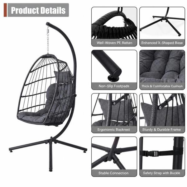 Living and Home Egg-Shaped Hanging Chair with Soft Cushion & Headrest