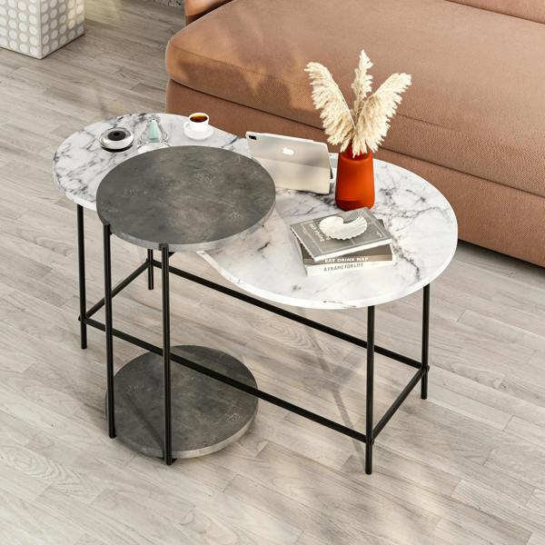 Decortie Modern Cuddle Coffee Tables 2 Piece Nested Table Round w Wheels and Oval Table Metal Legs Office