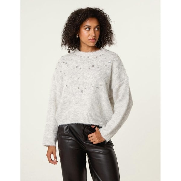 Blue Vanilla Diamante Round Neck Jumper