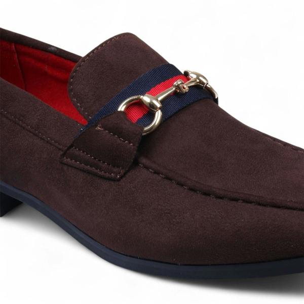 Dolcetto Men's Suede Loafers with Gold Buckle Slip-On Dress Shoes
