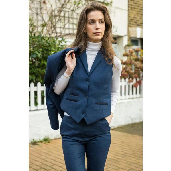 TruClothing Women's Navy Three-Piece Tailored Fit Suit in Prince of Wales Check