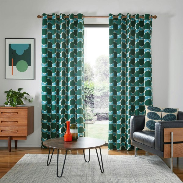 Orla Kiely Block Stem Jade Eyelet Curtain Pair