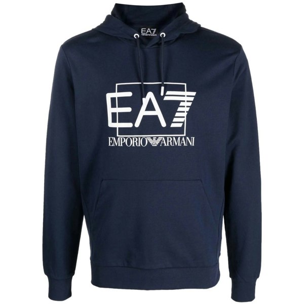 EA7 Embossed Box Logo Hoodie - Navy Blue