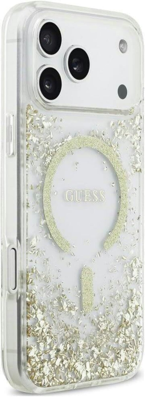 Guess Resin Bottom Glitter Case with MagSafe for iPhone 17/18 Pro Max 6.9" Clear Gold - GUHMP18XRGRGED