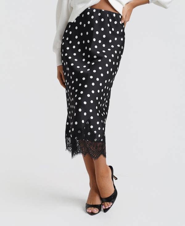Needs No Label Black & White Polka Dot Lace Mix Skirt