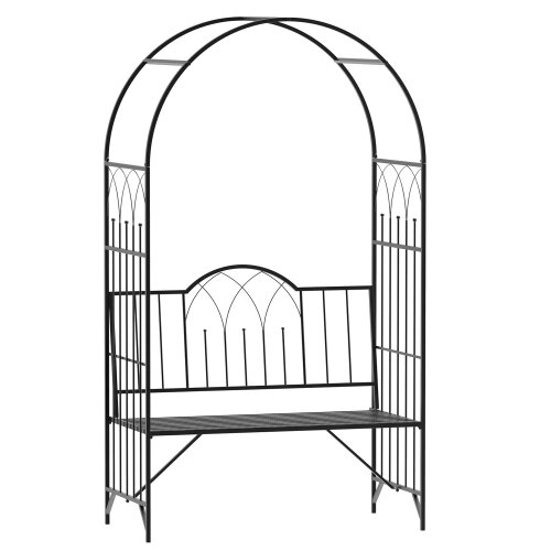 Wyld Haus Katoba Metal Black 2 Seater Garden Arch Bench With Trellis For Climbing Plants