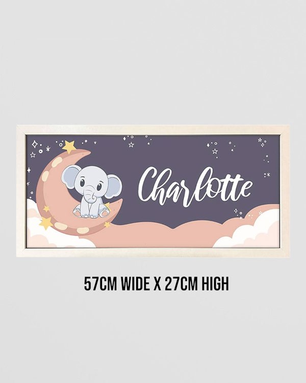 Personalised Nursery Wall Art Print - Elephant and Moon Framed Keepsake