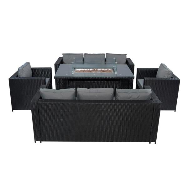 Jardi 8 Seater Rattan Furniture Set With Firepit – Black