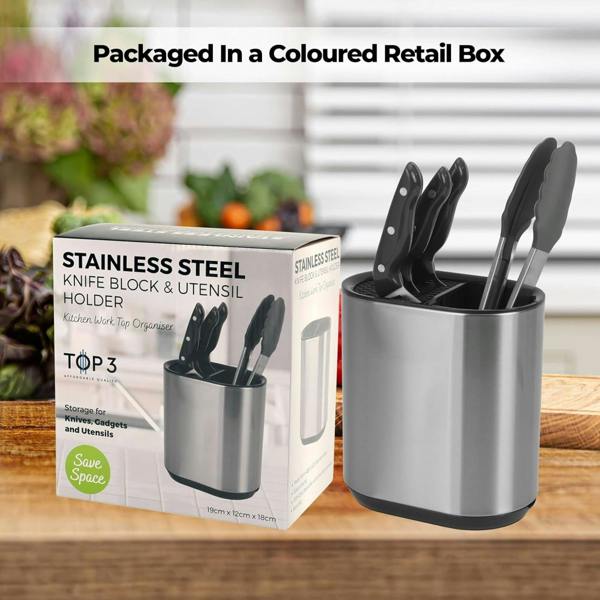 Top 3 Kitchen Knife Block and Utensil Holder Storage Caddy Stainless Steel