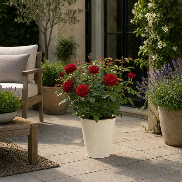 3L Red Patio Rose in Decorative Pot Outdoor Garden & Patio Plant