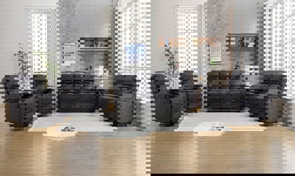 Furniture One Recliner Sofa, Leathaire Fabric Manual Recliner Armchair 105–135 Degrees Recliner Padded Sofa with Adjustable Backrest and Footrest