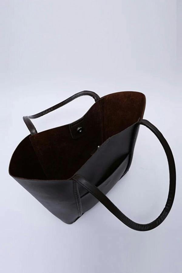 Hoxton Gal Large Faux Leather Tote & Shoulder Bag with Front Pocket, Snap Closure, and Matching Makeup Pouch