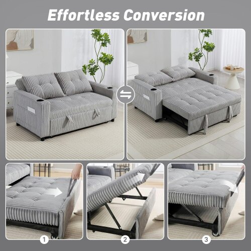 Wyld Haus Lore Light Grey Corduroy 2 Seater Click Clack Sofa Bed