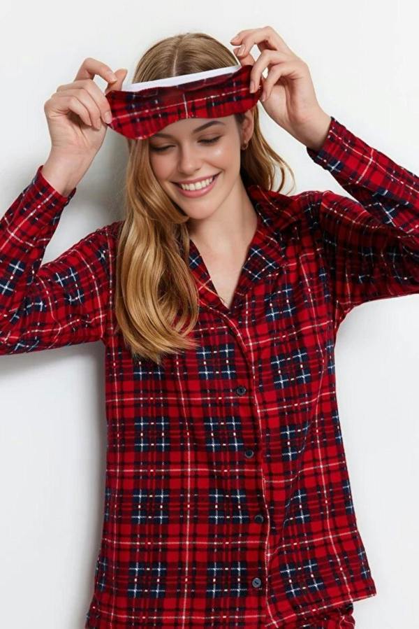 WOVCOR 2 Piece Argyle Knit Pajama Set with Sleep Band