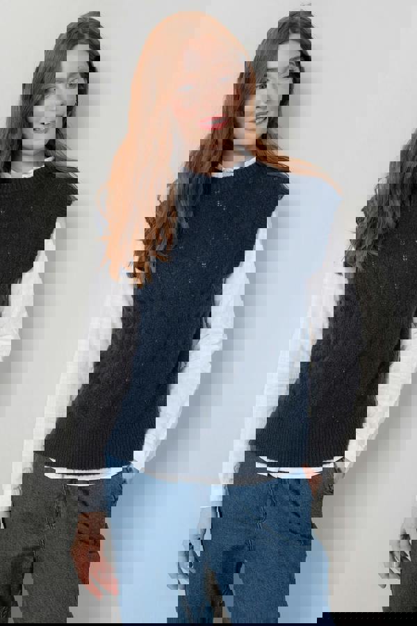 Lily & Me Wallace Pointelle Knit Tank Navy