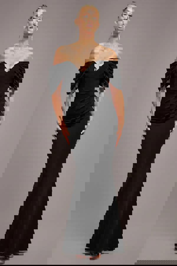 Off The Shoulder Draped Sleeve Maxi Dress - Black DR3259