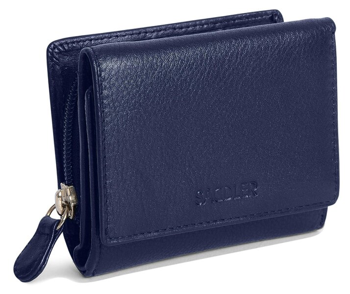 SADDLER CARLA Handmade Leather Compact Trifold Purse – RFID Protected | 5 Card Slots, ID Window & Zipped Coin Pocket | Gift Boxed - Peacoat Blue