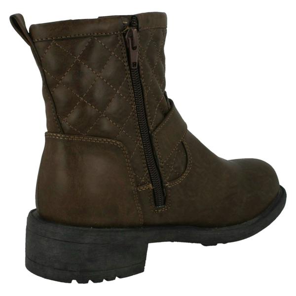 Spot On Ladies Spot On Mid Heel Quilted Biker Boots