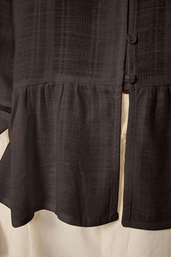 Hoxton Gal Cotton-Textured Regular Fit Woven Shirt with Lace Sleeve Detail
