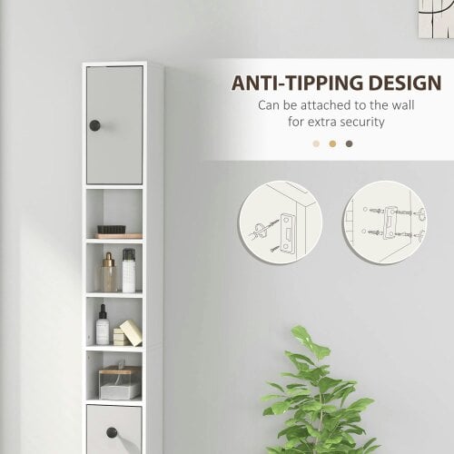 Wyld Haus Pabaha Tall Slim Bathroom Storage Cabinet With Drawers Shelves And Cupboards Light Grey