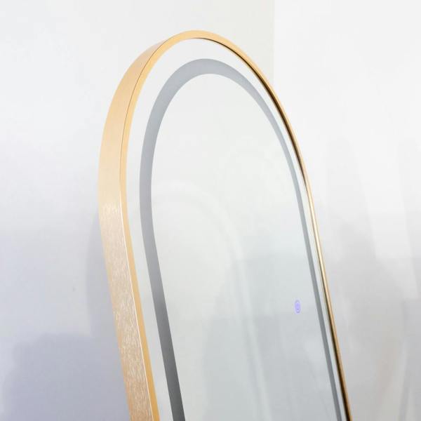 Downton Interiors Stunning Gold Arched Metal Frame LED Wall or Floor Standing Dressing Mirror 145cm x 45cm - Soho Collection