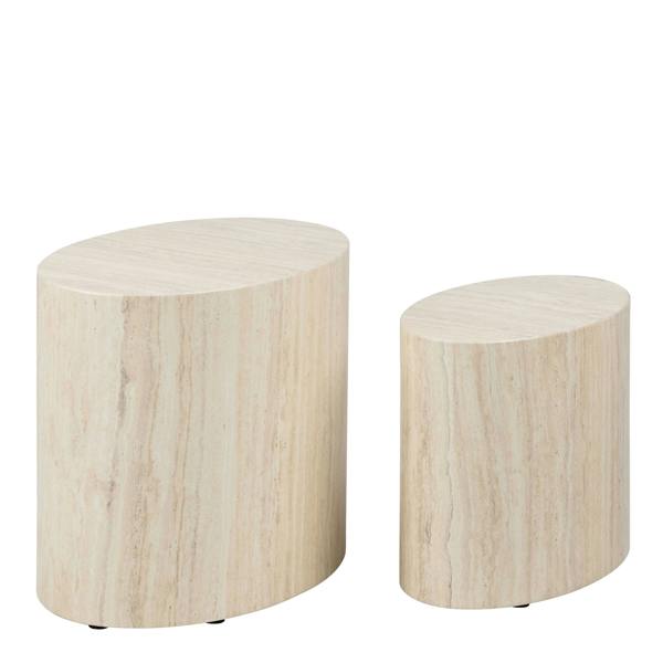 Wyld Haus Sendai Light Oak Colour Tavertine Effect Oval Coffee Table Set